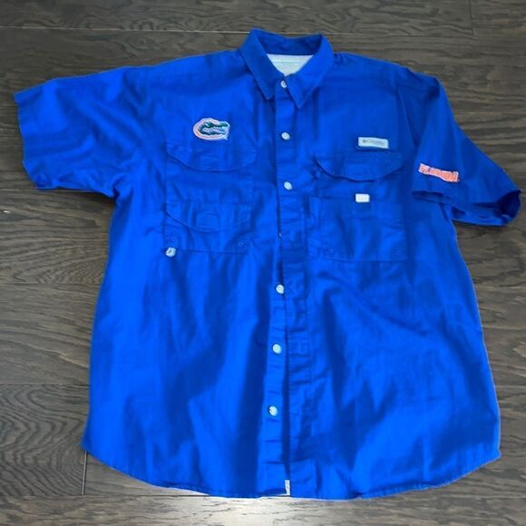 Blue lightly worn Columbia Cotton bonefish PFG Fishing Florida Gators shirt M - Picture 1 of 5
